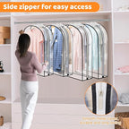4 Pack Full Clear Garment Bags with Side Zipper, 40&50" Clothes Covers with 10" Gusset, Transparent Hanging Suit & Coat Covers for Closet Storage, Jackets, Dresses, Windbreakers