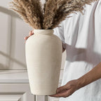 Emotionally Grounded Vase, Vaseking Large Ceramic Rustic Vase, 11 inch Minimalist Decorative Farmhouse Tall Vases for Home Decor, Living Room, Enterway, Table Decoration, White