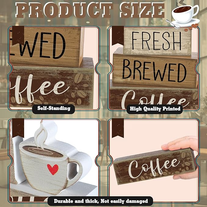 Yuntau 5 Pcs Wooden Coffee Bar Decor Cocoa Tiered Tray Decor Rustic Wood Bar Sign Gift Farmhouse Table Top Centerpiece Stacks Block Sign for Home Shelf Mantel Kitchen