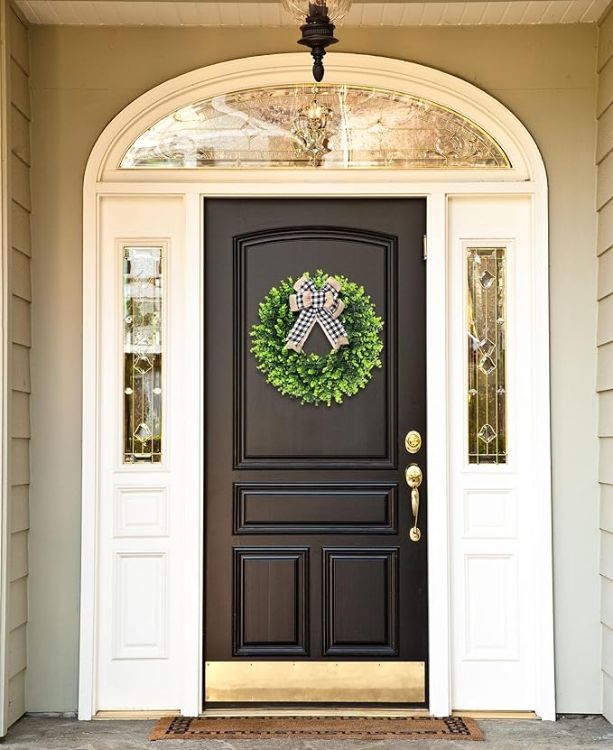 Set of 2, 20‘’ Boxwood Wreath for Front Door, Porch, Window - Foldable Greenery Boxwood Wreaths for Farmhouse Wedding Indoor Outdoor Decor - Spring, Summer, Fall, All Seasons (with Bow)