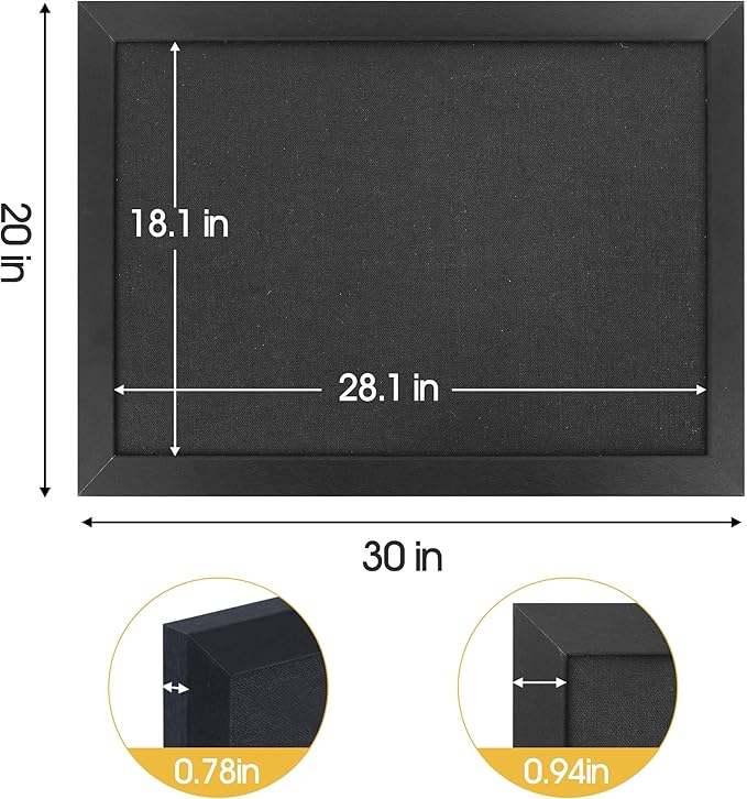 AKTOP Black Cork Board Bulletin Board with Linen 20" X 30", Large Framed Corkboard for Wall, Hanging Pin Board Picture Board for Home Office Decor, Cute Vision Board with Pushpins