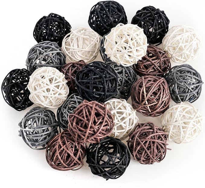DomeStar 24PCS Brown Decorative Balls for Bowl Centerpiece, 2 Inch Rattan Balls Bowl Fillers Decor - Wicker Twig Orbs Spheres, Wedding Home Vase Table Decor