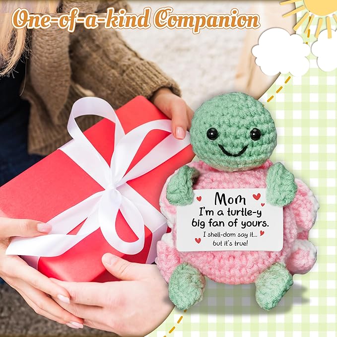 HEXMOZ Gifts for Mom from Daughter, Son - Birthday Gift, Ideas for Mothers, Mamas, Mother-in-Law - Handmade Collectible Turtle Peony Doll Crochet Emotional Support with Positive Card