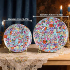 Decorative Plates Set for Display, Lake Blue Ceramic Plate Decor with Stand，Handmade Vintage Flower Porcelain Ornament for Living Room, Kitchen, Office, Perfect Chinese Style Dish Gift (8in+10in)