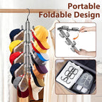 10-Hook Hat Hangers for Closet, Stainless Steel Hat Organizer, Collapsible Hat Holder, 360° Rotating Cap Rack, Space Saving Hat Storage for Baseball Caps