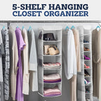 ZOBER Hanging Closet Organizer, 5-Shelf - Hanging Storage Organizer Shelves for Clothes, Towels, Toys - College Dorm Room, Nursery, & Home Closet