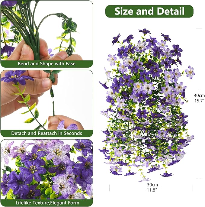 Artificial Hanging Flowers Plants for Outdoor Spring Decoration, 2 PCS Fake Silk Daisy Flower Planter UV Resistant Look Real for Outside Patio Porch Home Summer Decor (Purple)