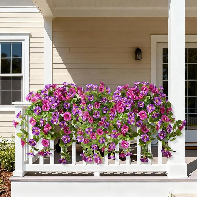 Homsunny Artificial Fake Flowers Outdoor, 2PCS Long 29.5 in Faux Petunias Silk Flower UV Resistant No Fade for Home Outside Garden Balcony Yard Porch Realistic Spring and Summer Decor（Light Purple）