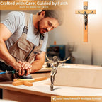 ACHIBANG 10 Inch Wooden Catholic Crucifix Wall Cross with Jesus & Saint Benedict Medal, Natural Wood Religious Decor for Home Prayer Room, Baptism Confirmation Catholic Gifts