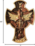 BGCOPPER Saint Michael Cross Wall Decor, Wooden Holy Trinity Crucifix Wall Cross, Jesus Cross for Wall Hanging Christmas Gift (10 Inch)