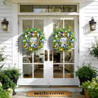 Spring Summer Wreaths for Front Door 24 Inch,Summer Wreath with Artificial Lemon,Daisy,Hydrangea & Lotus Pods,Door Wreath for Indoor Outdoor Farmhouse Home Decor