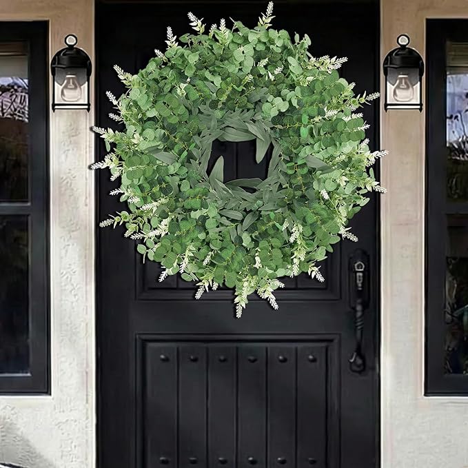 26" Large Eucalyptus Wreath for Front Door Spring Summer Greenery All Season Green Year Round Artificial Eucalyptus Leaves Wreath for Porch Farmhouse Home Wall Window Outdoor Indoor Decorations