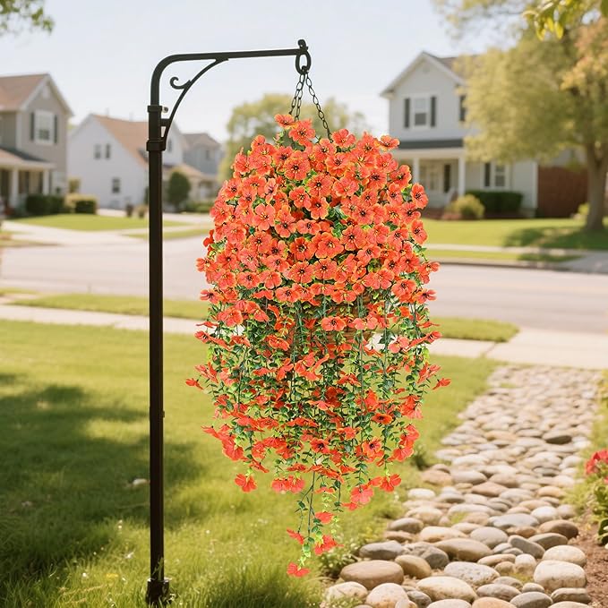 Artificial Hanging Flowers for Outdoors,2 Bundles Silk Fake Fall Flowers for Outside, Realistic Faux Plants for Hanging Baskets, Planters-Porch, Patio, Yard Decor(Orange)
