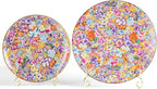 KAMMAK Decorative Plates Set for Display, Gold Ceramic Plate Decor with Stand，Handmade Vintage Flower Porcelain Ornament for Living Room, Kitchen, Office, Perfect Chinese Style Dish Gift (8in+10in)