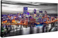 Large Pittsburgh Wall Art Black and White City Skyline Wall Decor for Living Room Office Decor Pennsylvania Night Cityscape Canvas Prints Modern Skyscraper Panoramic for Bedroom Home Decoration 24x48"