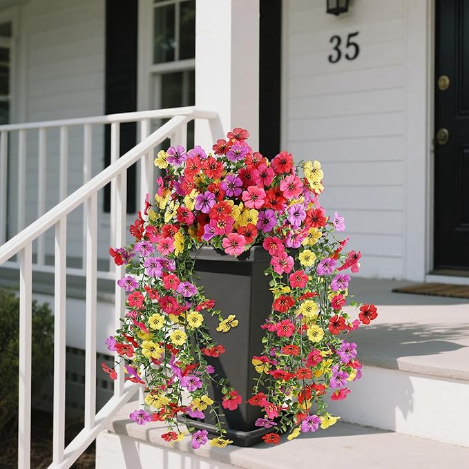 Artificial Flowers for Outdoors, UV Resistant 2 Bundles Fake Silk Flowers for Outside, Realistic Faux Plants for Hanging Baskets, Planters - Porch, Patio, Yard Décor (Mix)