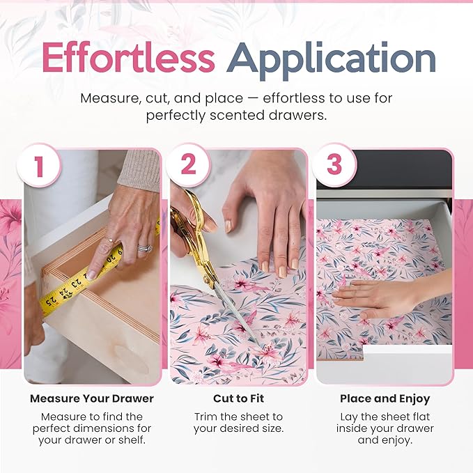 Floral Scented Drawer Liners for Dresser Drawers (10 Large Sheets, 19.7" x 14.4") - Non Adhesive Drawer Paper Liner for Bedroom Dresser & Closet Shelves by Linda’s Essentials