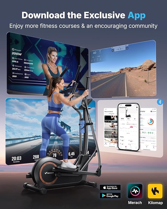 Merach Elliptical Machine, Elliptical Exercise Machine for Home with Hyper-Quiet Magnetic Drive System, Elliptical Training Machines with16.5-19IN Stride, Automatic Resistance, 400lbs Capacity