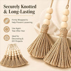 Jute Rope Tassel with 3 Wooden Beads - 20 Pcs Thick Handmade Jute Tassels for Garland Craft Decor Farmhouse Boho Home Door Hanging Decoration for Wedding Party Christmas DIY