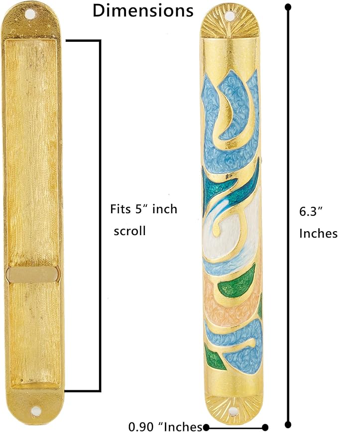 Matashi Gold Hand Painted Enamel 6 inch Mezuzah Embellished with Hebrew Shin Home Door Wall Decor Home Décor Jewish Holiday Housewarming Present House Blessing Gift for Holiday Festival