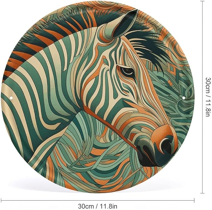Wall Picture Green Decorative Pattern Printed Circular Iron Hanging Picture Wall Art Decor Home for Bedroom Living Room Bathroom Decor Iron Painting 11.8X11.8 in