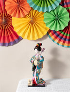 ALAMIYA Home Decoration Asian Japanese Geisha Kimono Doll Collectible Figurine Gift with Paper Fan