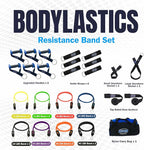Bodylastics Patented Basic Series Resistance Band Set - 5 Resistance Bands with Snap Reduction Tech, 2 Handles, 2 Ankle Straps, 1 Door Anchor & 1 Carry Bag