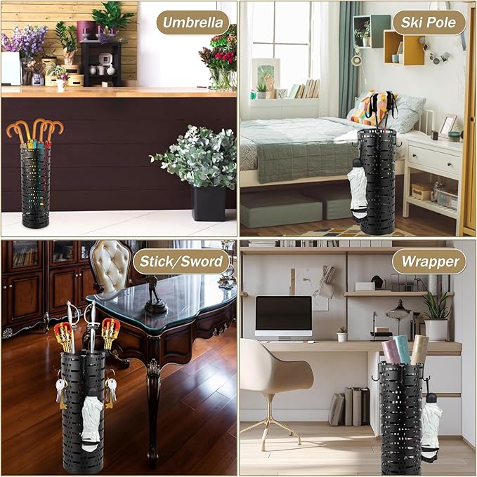 Umbrella Stand Rack, Free Standing Round Metal Umbrella Holder, Walking Sticks Umbrella Bins Waterproof Umbrella Storage Rack 16.5 x 6 inch Hollow Umbrella Storage Bucket for Indoor Home Office