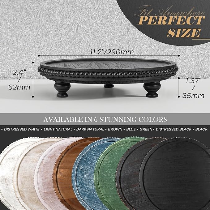 EOSAHR Rustic Round Pine Wooden Display Riser - Farmhouse Wood Riser with Beaded Edge for Plant Stand - Best Boho Chic Decor for Coffee Table , Pedestal Stand Soap Dispenser & Room Decor(Black)