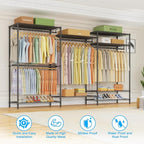 Ulif E13 Max Heavy Duty Clothes Rack（With 4 Hanger Rods & 8 Shelves） Freestanding Clothing Racks for Hanging Clothes，Adjustable Closet，Metal Garment Rack 86" W x16 D x77 H，Max Load 1100LBS，Black