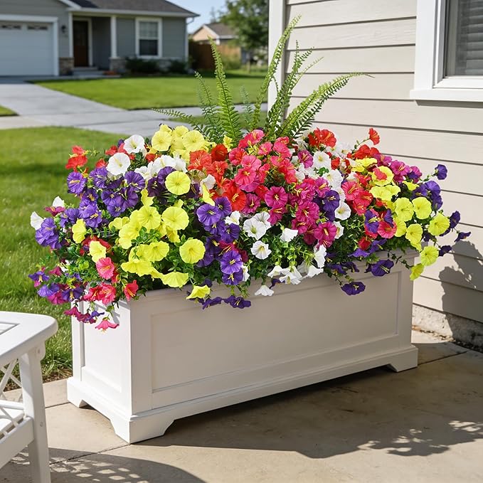 Artificial Flowers for Outdoors Faux Plants Outside Indoor,UV Resistant Silk Fake Petunia Tall Ferns for Home Patio Garden Back Yard Front Poch Decor Spring Summer(13 Bunchs,6 Multi Colors)