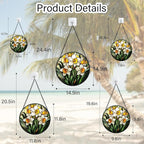 Stained Glass Window Hanging, Yellow and White Daffodils Sun Catcher for Door Home Decor Plants Flowers Suncatcher Christmas Mother's Day Birthday Gifts for Women Men Mom Nana 6.3 in
