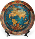 Decorative Plate for Home, Vintage Map of The World Stained Glass Print Tray for Table Display, Ceramic Dinner Plate Living Room Decor, Gifts for Adventure Lover Wanderlust, 10 Inch