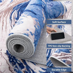 Ciicool Abstract Area Rug Indoor, 5x7 Swirl Washable Entryway Rug, Modern Soft Throw Entry Rug with Non-Slip Backing for Bedroom Living Room Entrance Kitchen, Low-Pile Floor Carpet Doormat Blue Brown