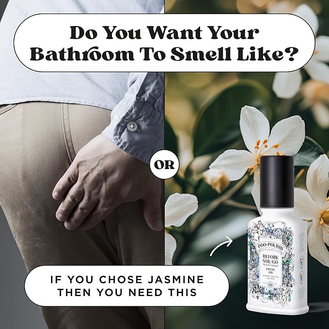 Poo-Pourri Before-You-Go Toilet Spray, Fresh Air, 4 Fl Oz, Up to 200 Uses, Bathroom Odor Deodorizer , Plant-Based with Essential Oils, for Home or Work, Jasmine, Fresh Air and Mint Scent