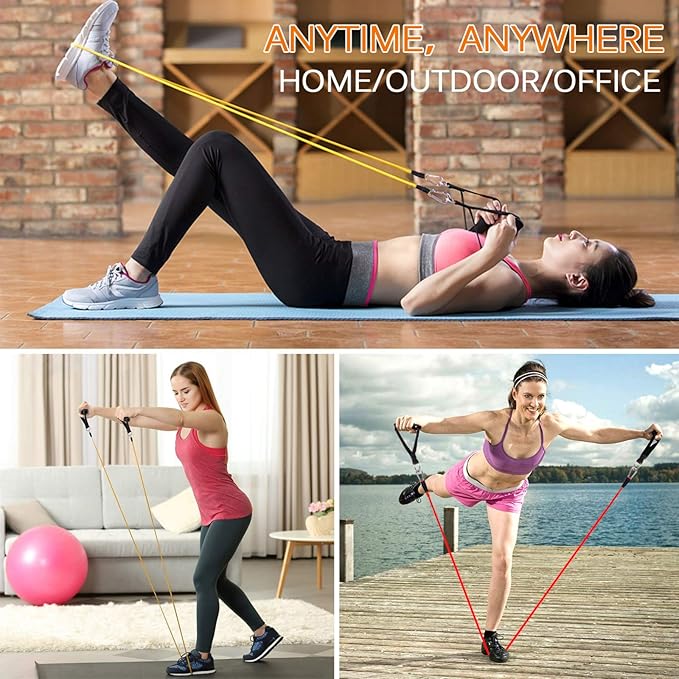 Resistance Bands Set (12pcs), Workout Bands with Handles, Door Anchor, Ankle Straps and Carry Bag, Exercise Bands for Shape Body and Home Workouts