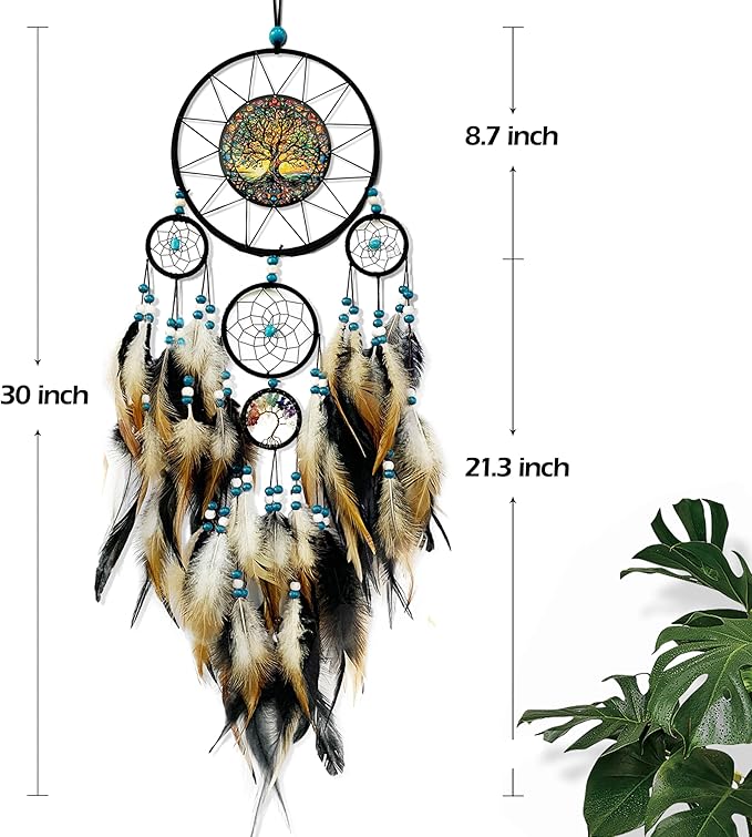 Large Dream Catchers for Bedroom Adult Brown Boho Dream Catcher Wall Decor Tree of Life Suncatcher Hanging for Boys Teen Room Decor Dorm Living Room Hanging Decoration Festival Gifts