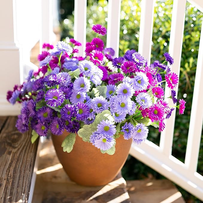 HyeFlora Artificial Flowers for Outdoors Dahlia Spring Summer Decoration, 6 Bundles Fake Daisy Faux Plants Realistic UV Resistant Silk Flowers for Outside Planter Front Door Yard Garden Home Home, Mix