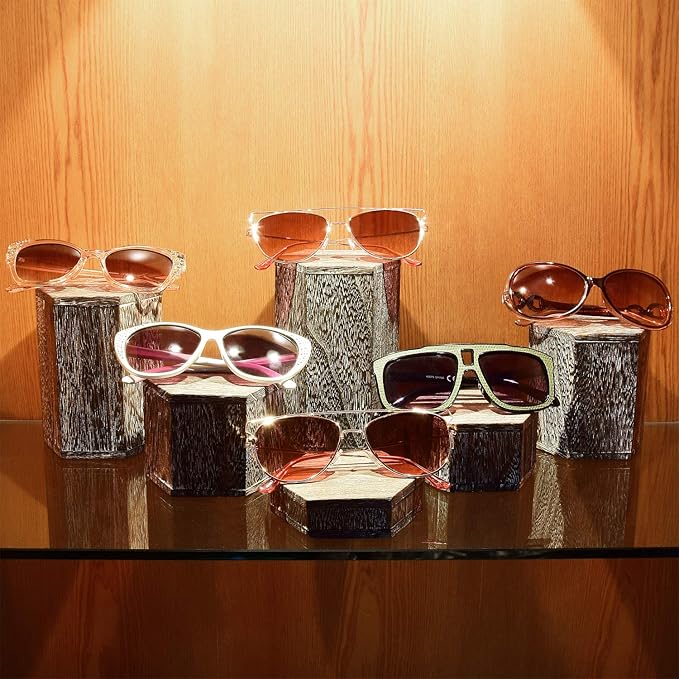 MOOCA Wooden 6 Pcs Hexagon Risers for Display Jewelry and Accessories Display Stand, Coffee