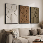 Large Framed 3D Textured Abstract Wall Art for Living Room, 3 Piece Modern Geometric Pictures Wall Decor, Neutral Minimalist White Brown Paintings for Bedroom Dining Room Hallway Office, 24x36 In