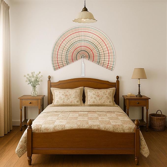 Chicvillage Fan Decorations 60", Giant Fan Wall Decor for King Bed, Large Wall Fan Bamboo Handwoven Art, Big Aesthetic Hanging, Hook Included (Boho)