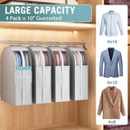 10" Gusseted Garment Bags for Hanging Clothes with Clear Window, 32" Suit Bags for Open Closet Storage, Clothing Cover for Coat, Dress, Jacket, Shirt, Fur Wardrobe Protector, 4 Packs
