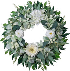 Spring Summer Wreath for Front Door Year-Round, 20" Artificial Greenery Wreath for Porch Wall Window, Farmhouse Holiday Decor with Lamb’s Ear Hydrangea Peony