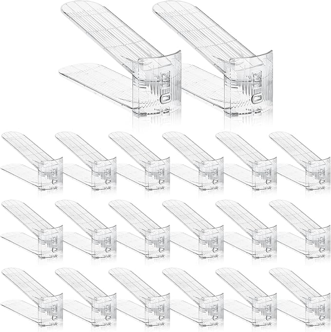 Clear Shoe Slot Organizer, 20 Pack Adjustable Shoe Slots Organizer for Closet Clear Shoe Stackers Shoe Rack Holder Shoe Space Savers for A Pair of Shoes(Transparent)