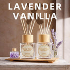 Reed Diffuser Set, Binca Vidou Lavender & Vanilla Natural Scent Oil Diffusers with Sticks for Home Office Bathroom Aromatherapy Decor 1.69oz x 2