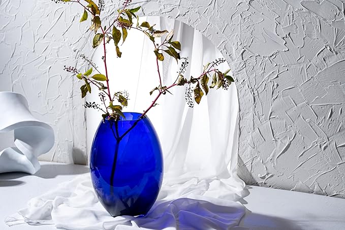 Barski Glass - Handmade - 12" H - (12 inches High) - Barrel Vase - Cobalt Blue - Made in Europe