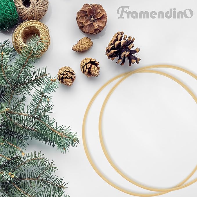 Framendino, 10 Pack Wooden Bamboo Hoop Rings Macrame Floral Wreath for DIY Dream Catcher Wedding Decor and Wall Hanging Crafts