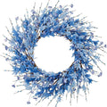 24 Inch Artificial Blue Forsythia Flower Wreath, Silk & Paper Bridal Floral Wreath for Front Door, Elegant Beach Nautical Themed Wedding & Spring Summer Decor, All Season Farmhouse Porch Wall Decor