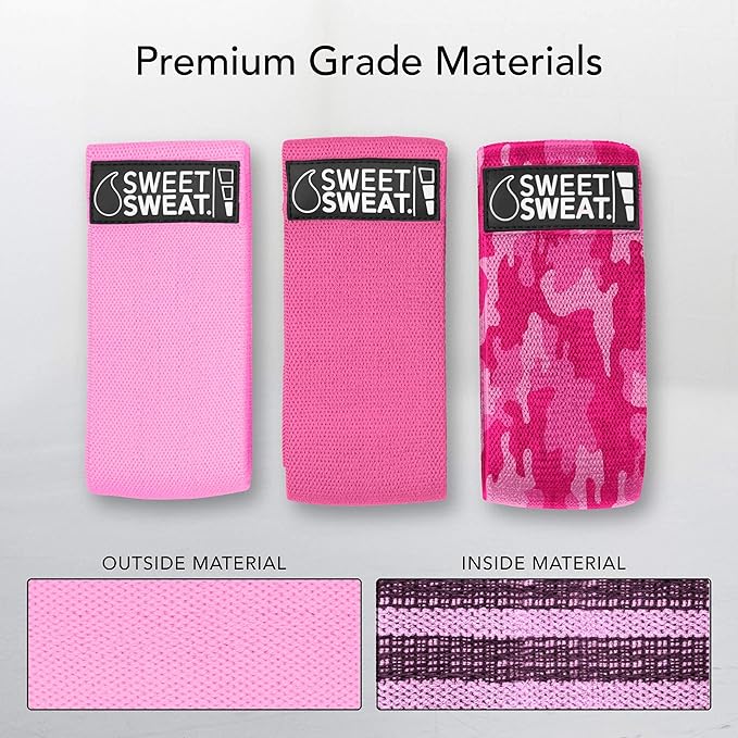 Sweet Sweat Hip Bands with 3 Levels of Resistance | Non-Slip Fabric Booty Bands for Squats & Lunges | Includes Free Mesh Carrying Bag