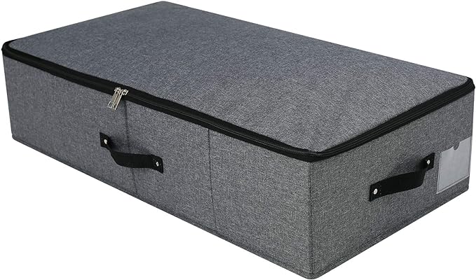 AMJ 29.5"*15"*7", Rigid Under Bed Garment Storage Bins, Folding & Washable, Soft Zip Lid, Black Gray